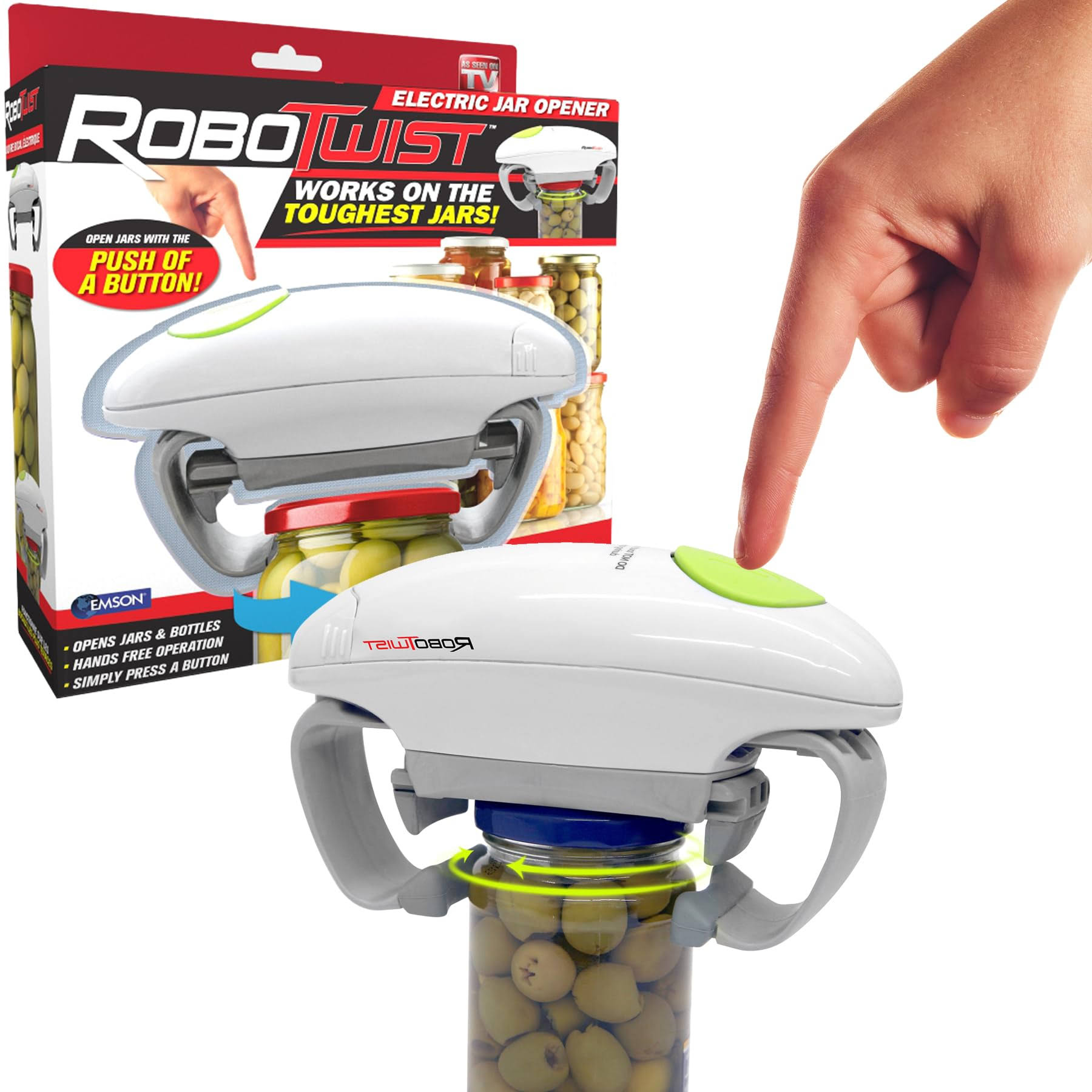 Emson RoboTwist Jar Opener, Automatic Jar Opener, Deluxe Model with Improved Torque, Robo Twist Kitchen Gadgets for Home, Electric Handsfree Easy Jar