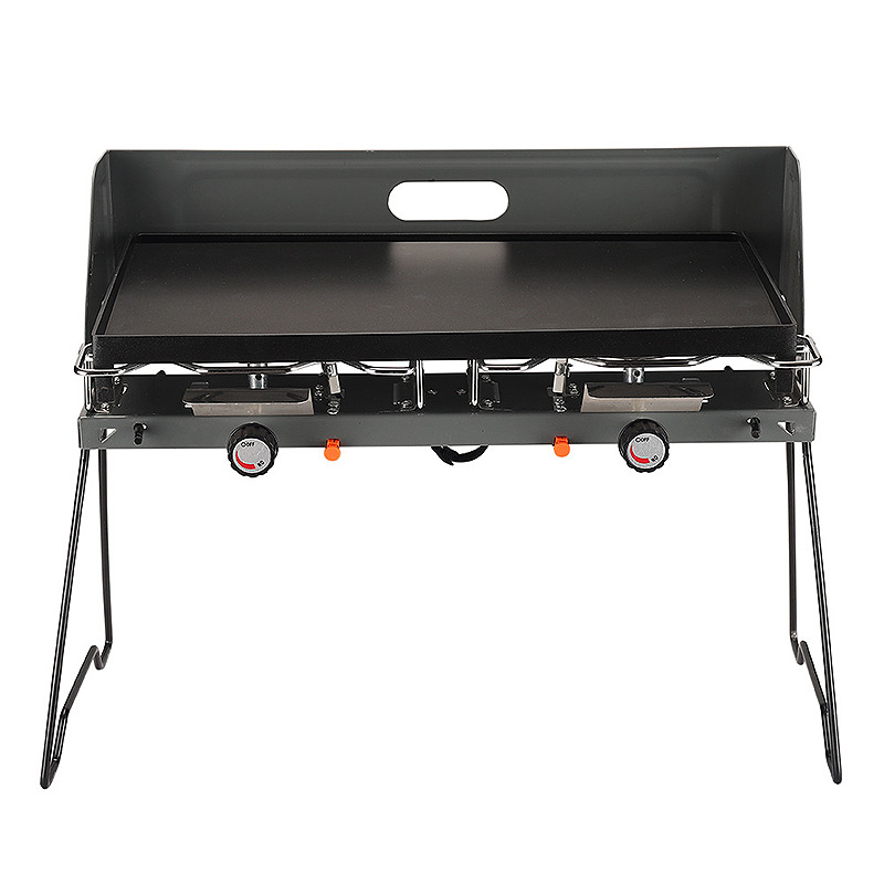 Two-Burner Folding Aluminum Alloy Smokeless BBQ Grill Flame Tamer Safety Adjustable Height Portable Gas Stove for 3-5 People