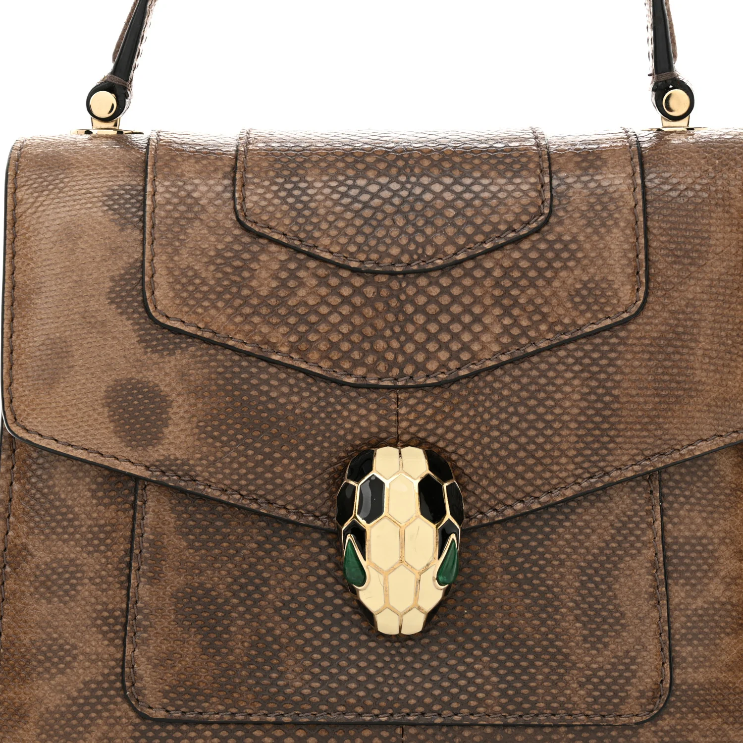 Shiny Karung Serpenti Forever Top Handle Brown