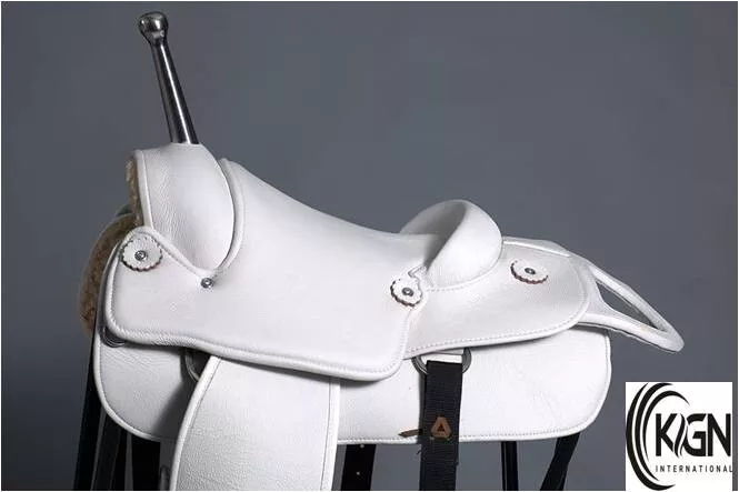 Leather Barrel Racing Horse Saddle, White(16") - Image 2