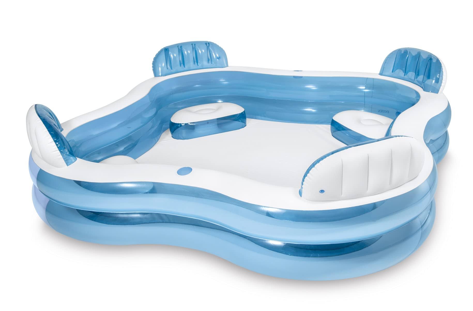 Doukedge Family Swimming Pool, Inflatable Large Swim Center with 4 Built-In SEATS for Children Adults, Thick Kiddie Paddling Pool for Summer Party