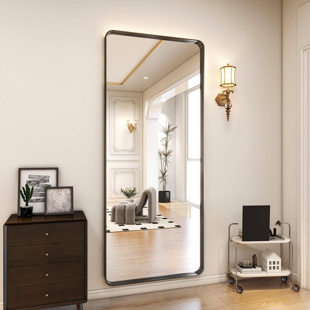 XRAMFY 30 in. W x 71 in. H Rectangular Modern Black Aluminum Deep Framed Full Length Mirror Wall Mirror
