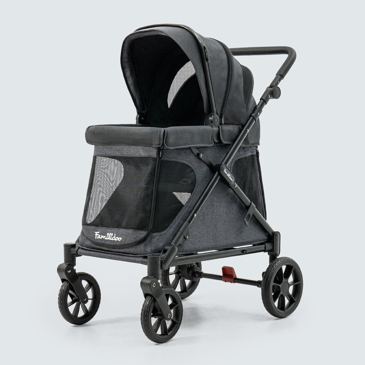 Familidoo Q1 2.0 Multi-Use Kids Wagon Stroller – Foldable, Lightweight & All-Terrain for Kids & Pets – Magnetic Safety Harness, Rain Cover and Travel Bag – Up to 132 lbs (Charcoal Gray)