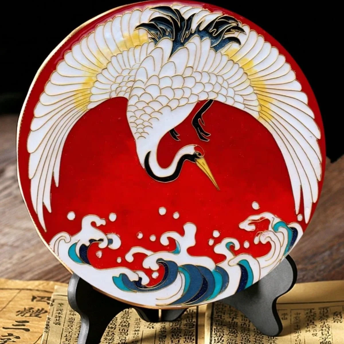 Crowned Crane and Waves, Beginner Cloisonné Enamel DIY Kit, with Tutorial& All Tools