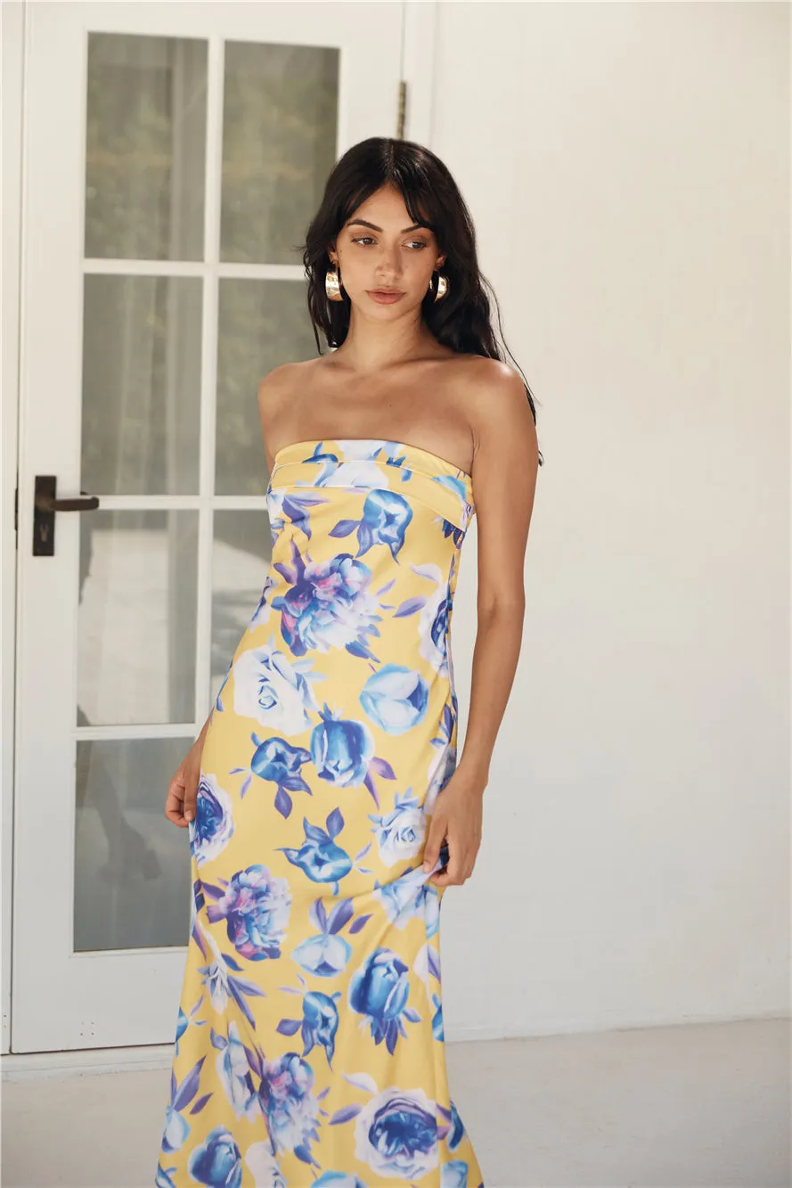 Impressive Me Strapless Satin Maxi Dress Yellow