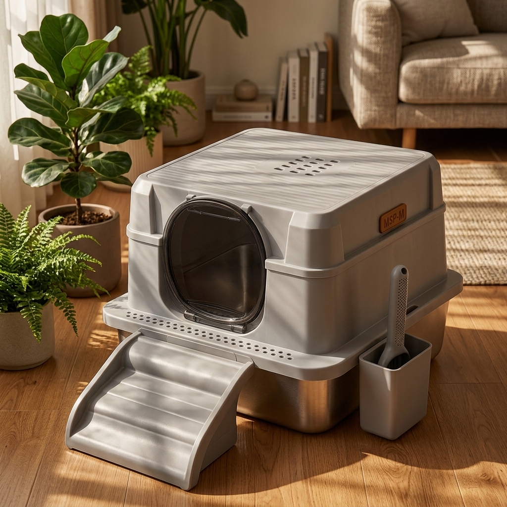 Large Stainless Steel Enclosed Cat Litter Box