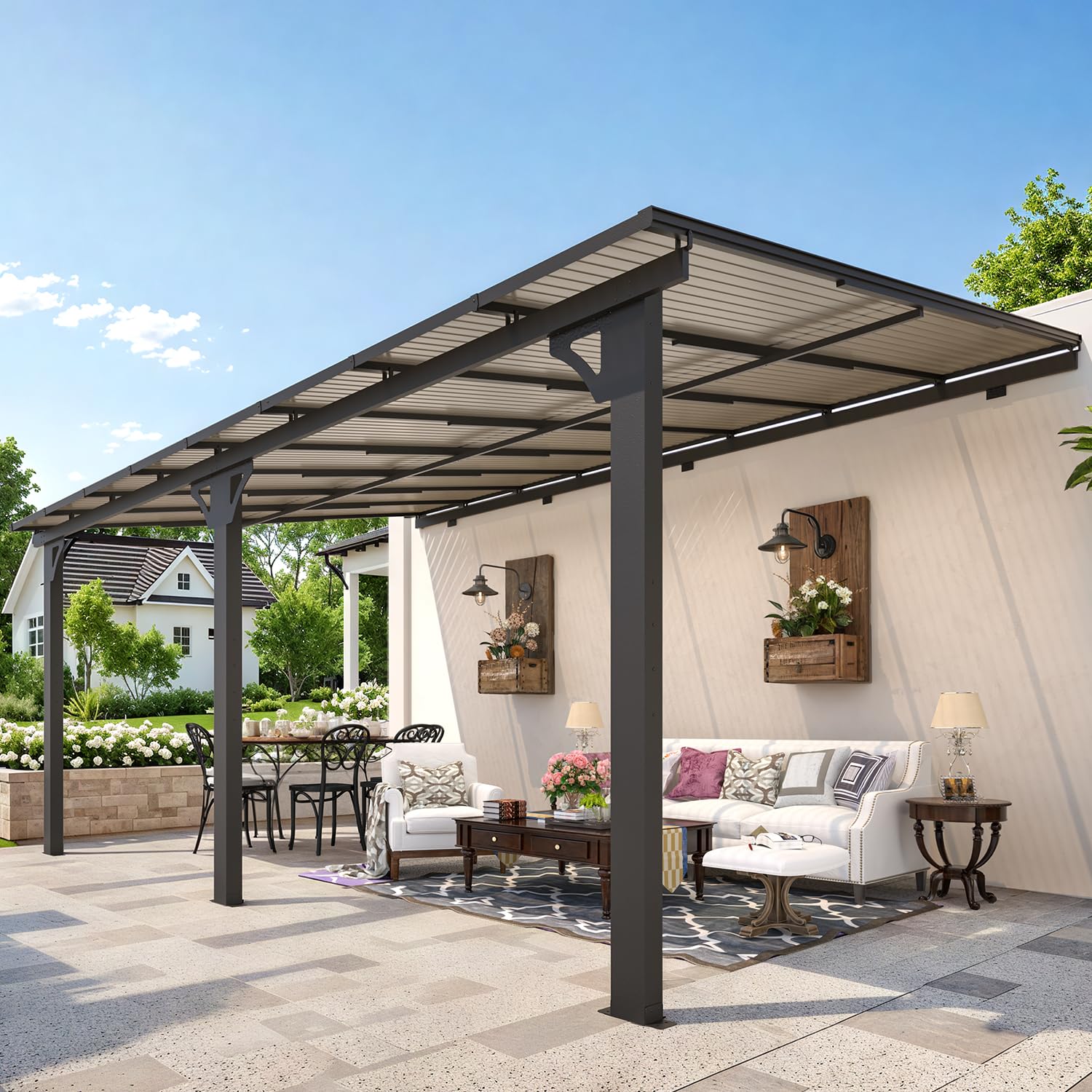 AECOJOY 16'x10' Adjustable Height Wall Mounted Outdoor Gazebos Pergola