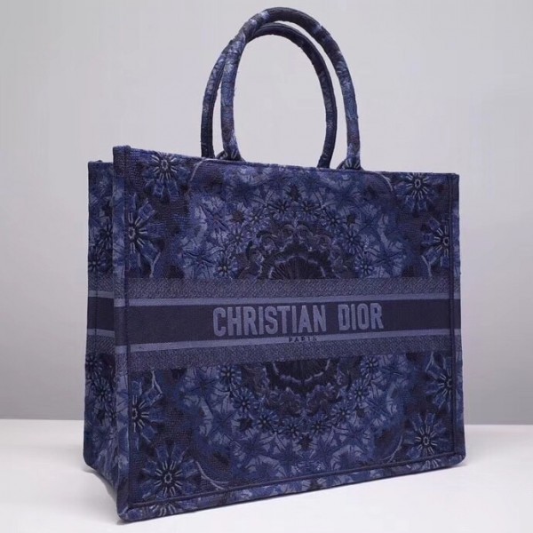 D Book Tote Bag In Blue KaleiDscopic Canvas
