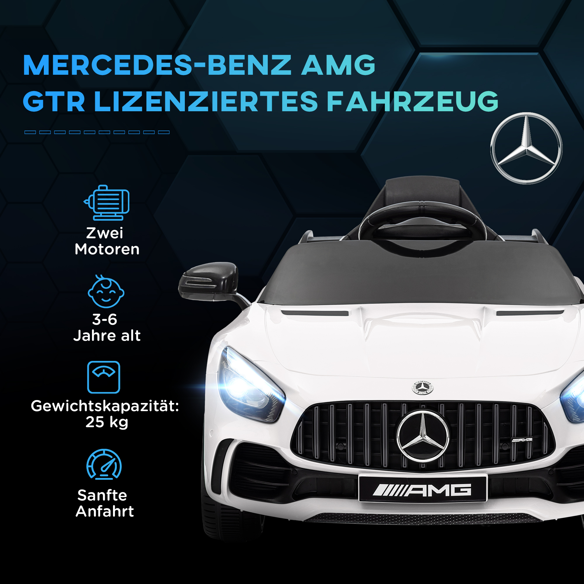 AIYAPLAY Elektrisch Kinderauto, Mercedes, 3-5 km/u, Afstandsbediening, Licht & Muziek, Wit