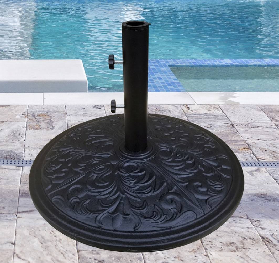 Tropishade Heavy Duty Cast Iron Patio Umbrella Base, Black, 50 lbs Weight, 1.5-in to 3-in Pole Diameter, Euro Deco Style, 26-in x 26-in x 5 | 050TSBK