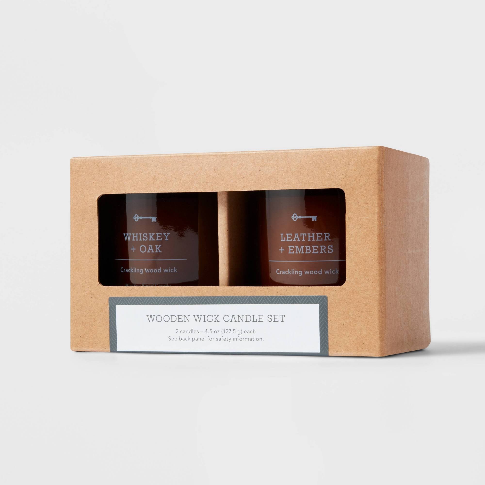 Set of 2 4.5oz WoodWick Candles Gift Whiskey + Oak & Leather + Embers - Threshold