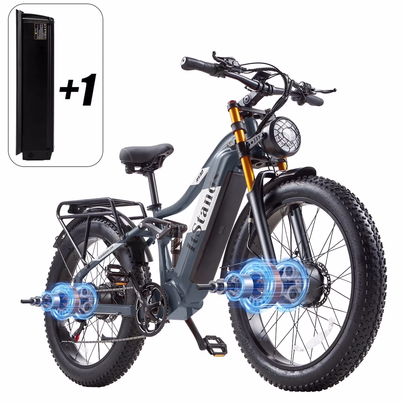 Dual Motors AWD 2000W Electric Bike for Adult 26'', UL2849 48V 60AH Removable Battery E-mountain bike 4'' Fat Tire up to 35MPH200Miles Long Range Off Road Ebike Beach Dual HydraulicBrakes E-Bicycle(AWD HC26 Dual battery(30Ah*2)) - Image 3