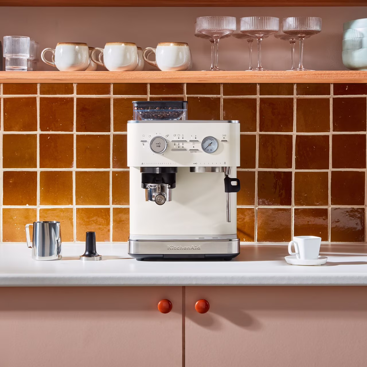 Semi Automatic Espresso Machine with Burr Grinder, KES6551(Candy Apple Red) - Image 3