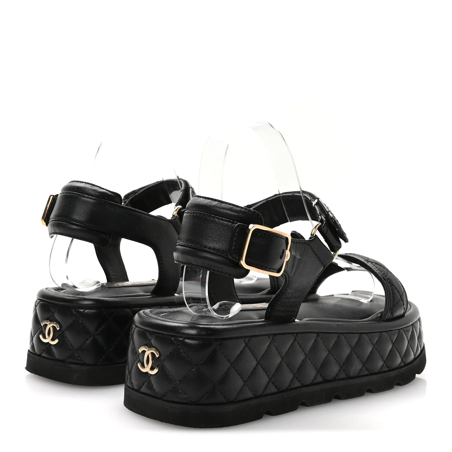 Lambskin Quilted Platform Sandals 38 Black