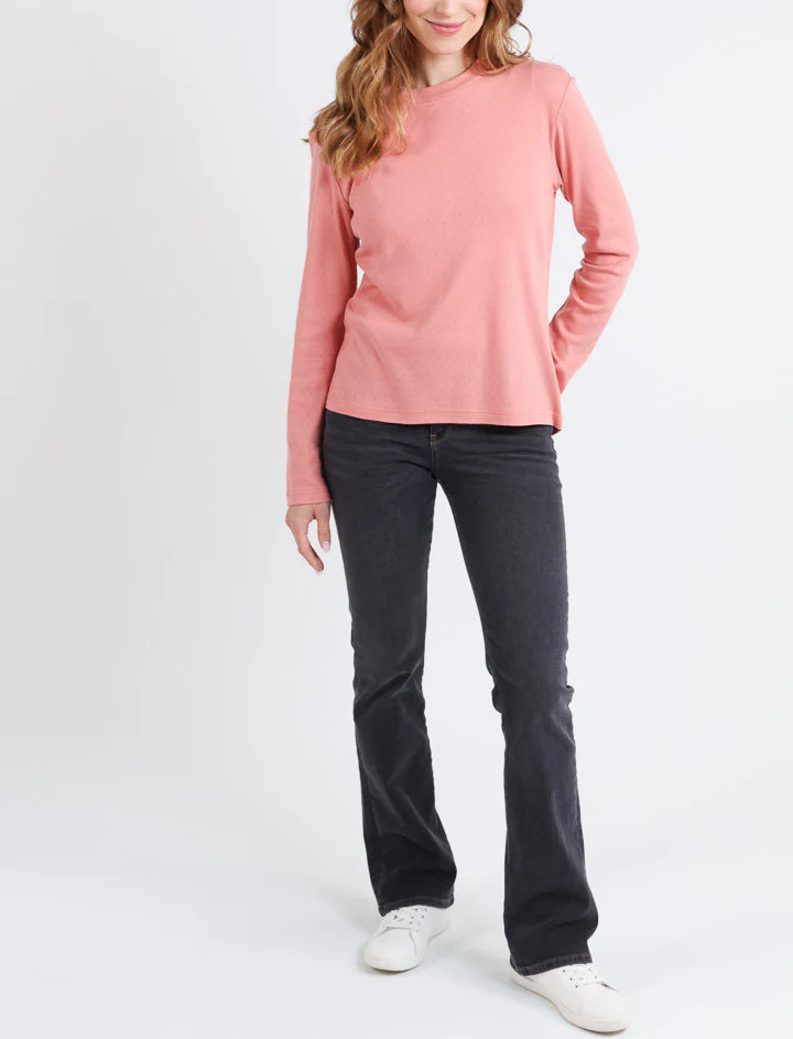 T-shirt femme col montant en coton rose