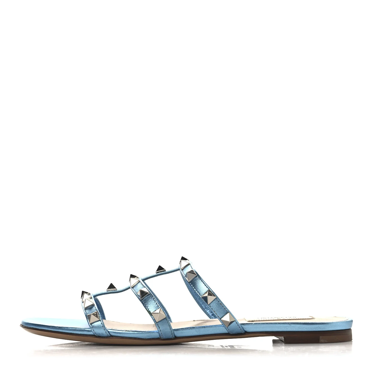 Metallic Nappa Rockstud Caged Flat Slide Sandals 37 Cerulean