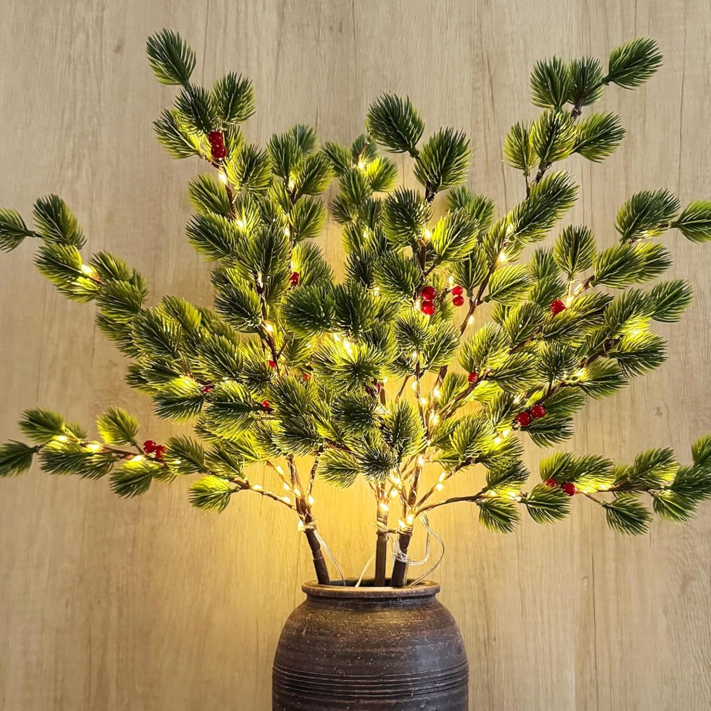 Pre-lit Artificial Christmas Evergreen Sprig Twinkle Trees Feel Real - 3PACK