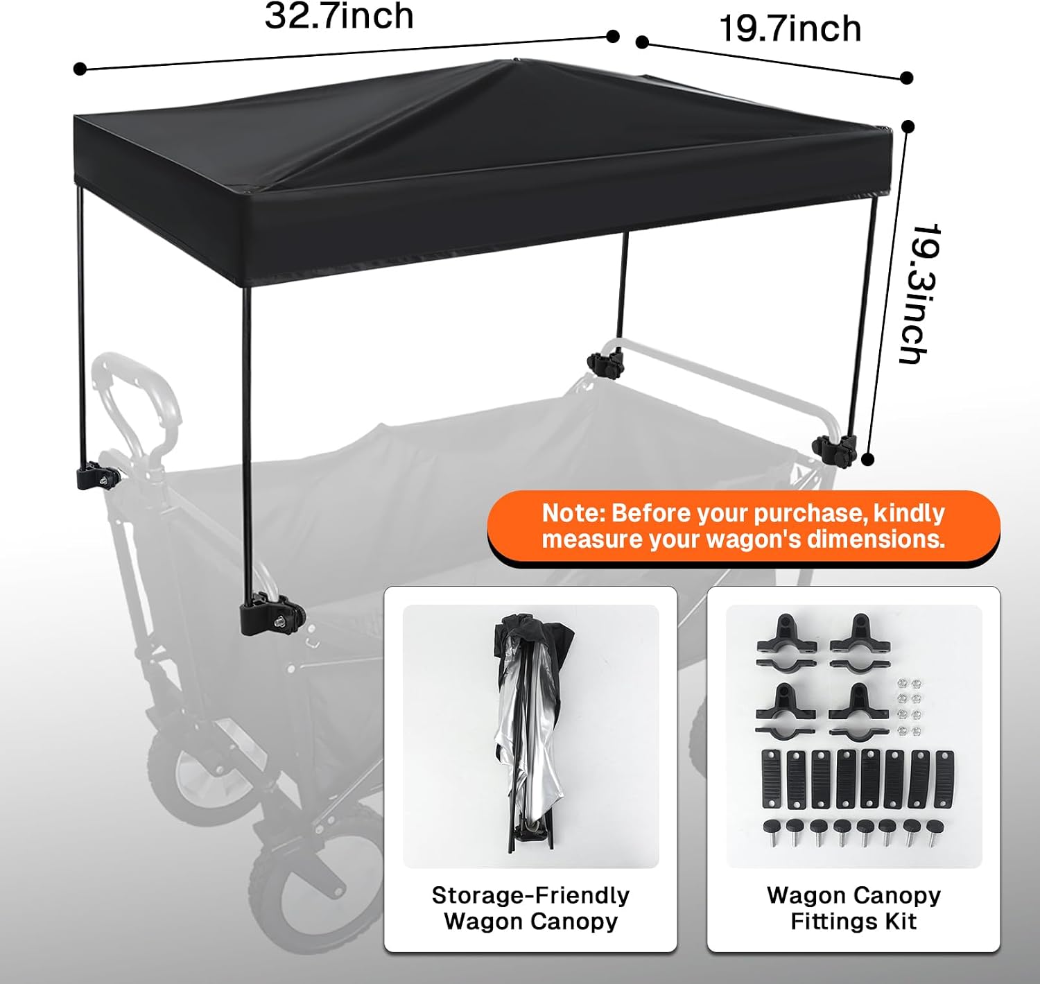 Wagon Canopy Cover Garden Push Awning Portable Outdoor Stroller Accessories Awning for Garden Wagon, Shopping, Camping (Suitable for Folded, Collapsible Wagon) 19.7 * 32.7 inches