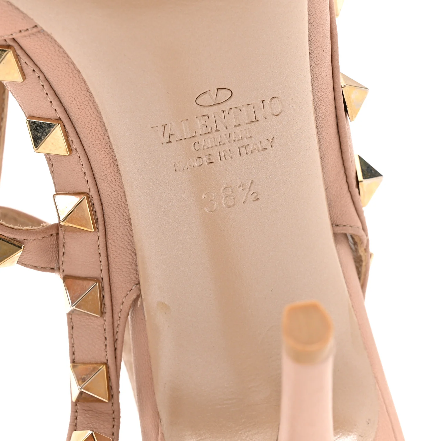 Calfskin Nappa Rockstud Ankle Strap Pumps 38.5 Poudre