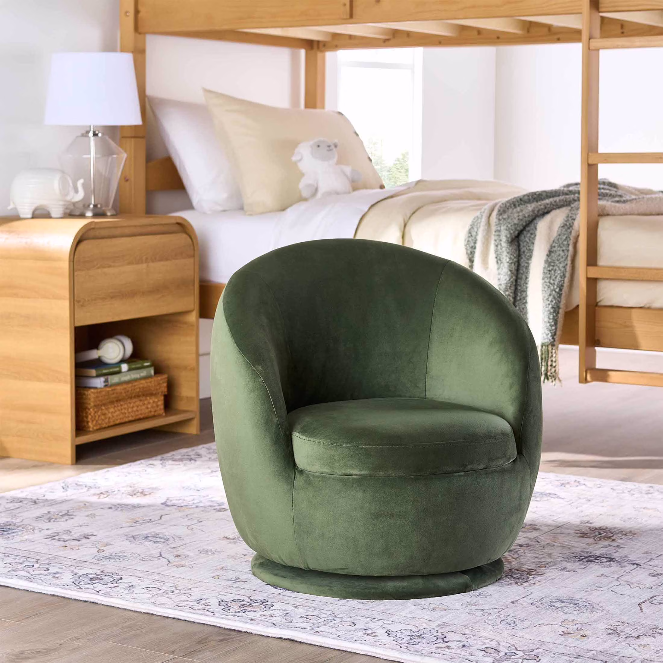 Mira Kids Swivel Chair, Cream Faux Shearling(Cream) - Image 5