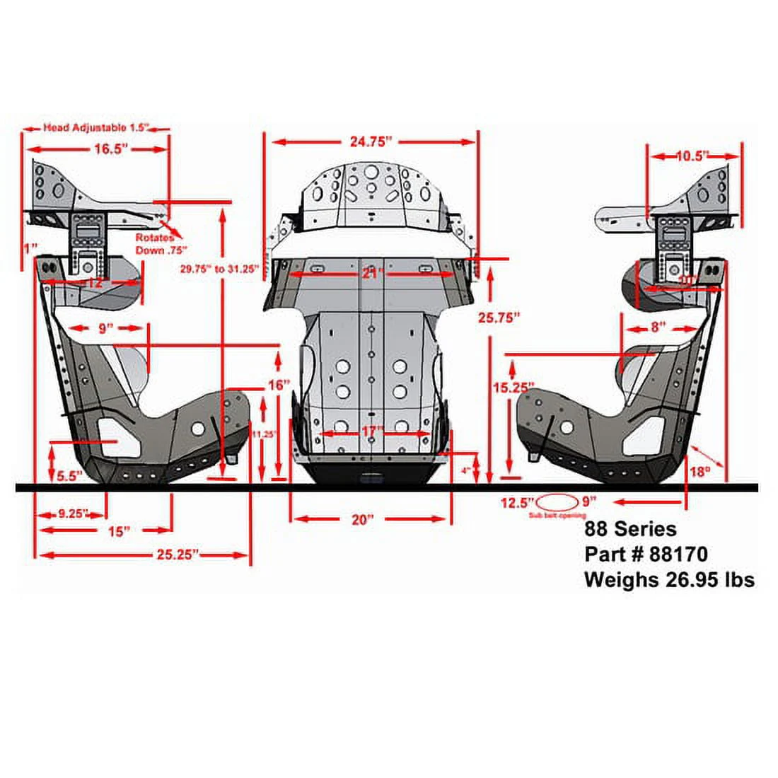 88 Series 18 Degree Racing Seat, 18 5 Inch Image 5