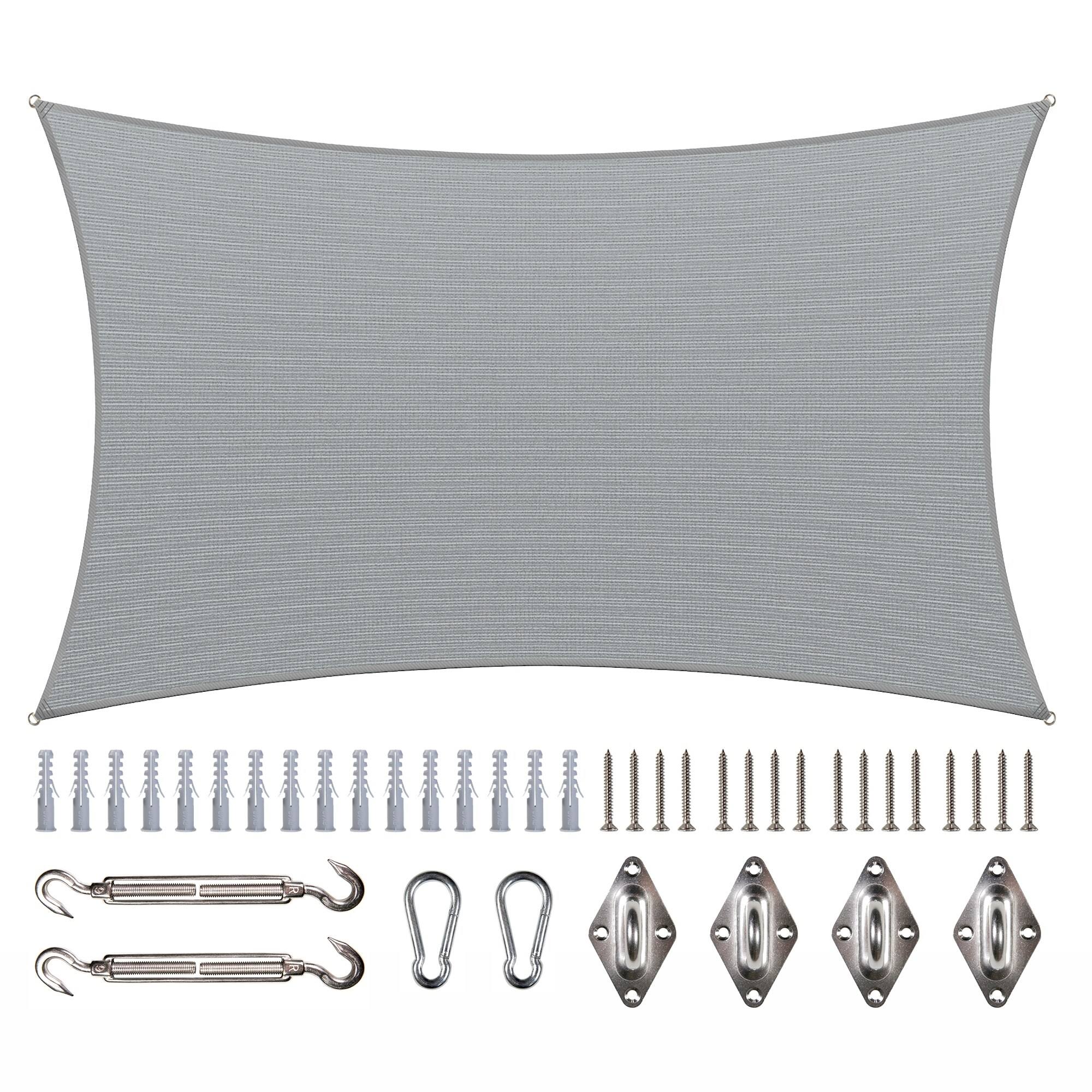ColourTree 10 ft. x 20 ft. 190 GSM Grey Rectangle Sun Shade Sail with Rectangle Kit