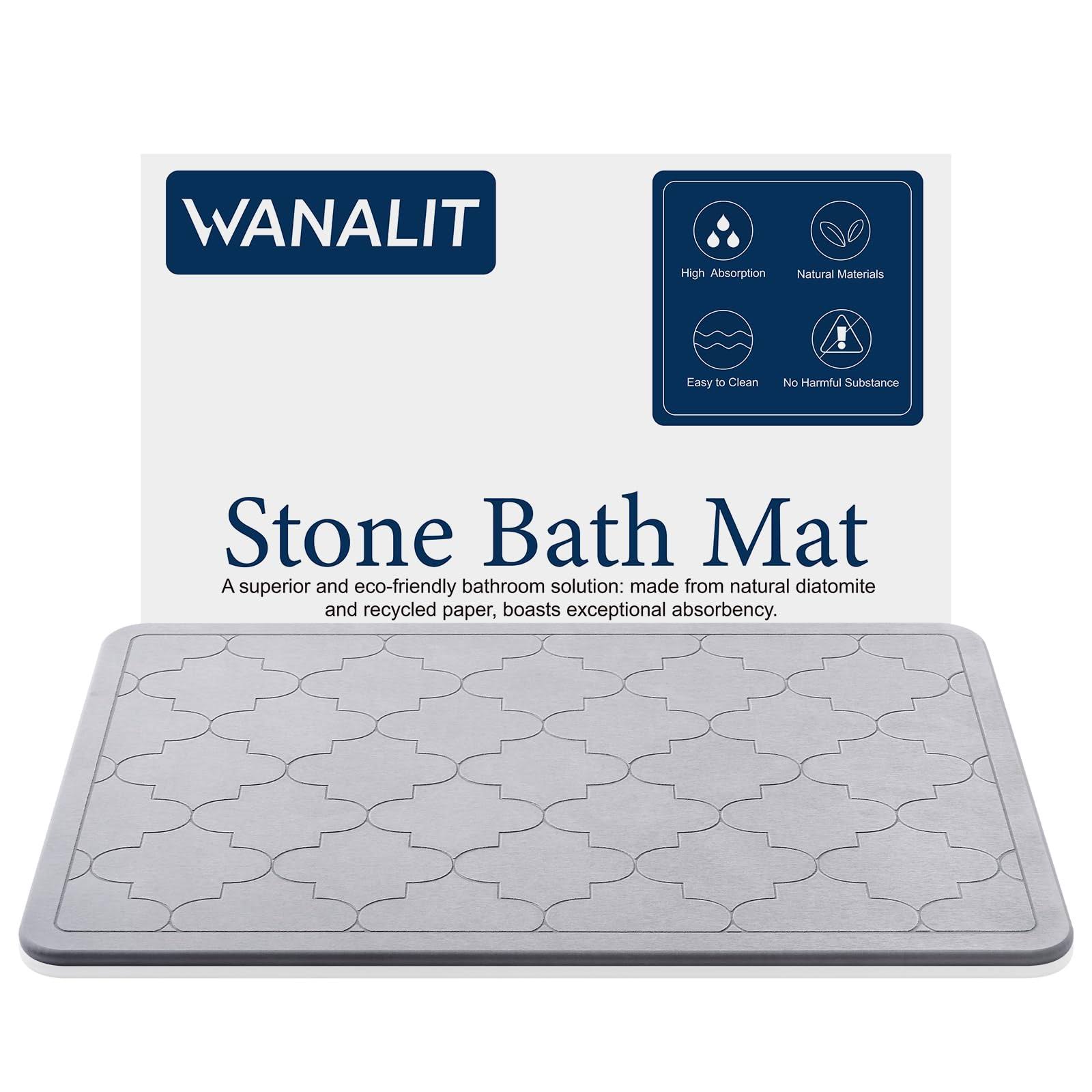 Wanalit Diatomite Stone Bath Mat, Bathroom Shower Mat, Ultra Absorbent, Fast-Drying, Non-Slip, Easy to Clean, Eco-Friendly- Natural Bathroom Floor