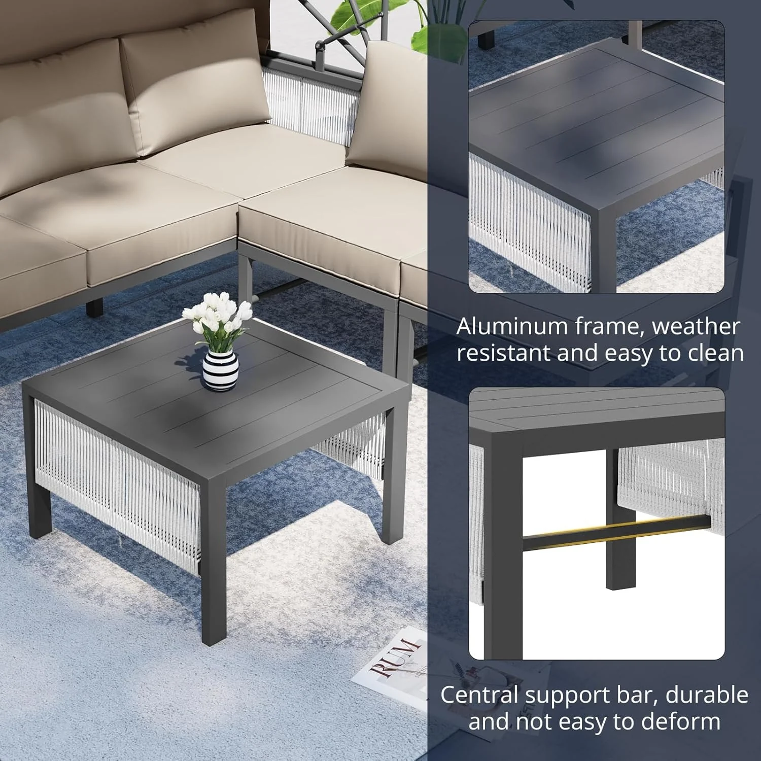 AECOJOY 4 Pieces Patio Furniture Set with Retractable Canopy &Coffee Table, Beige