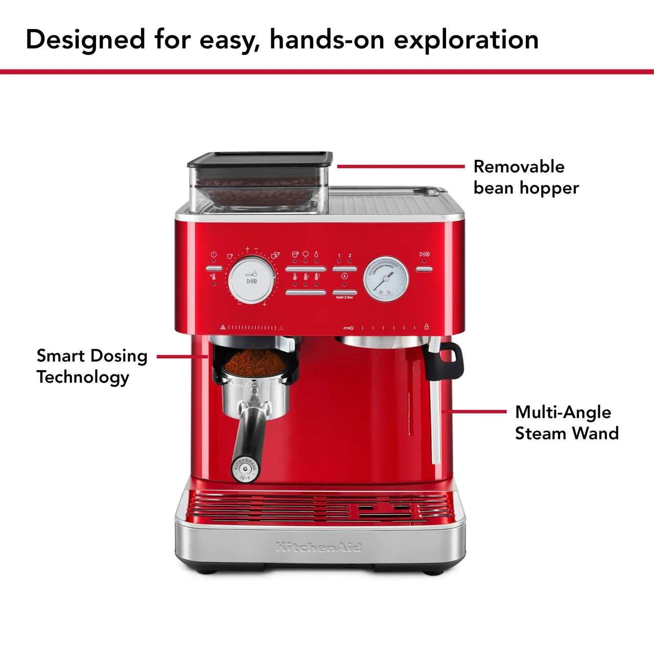 Semi Automatic Espresso Machine with Burr Grinder, KES6551(Candy Apple Red) - Image 4