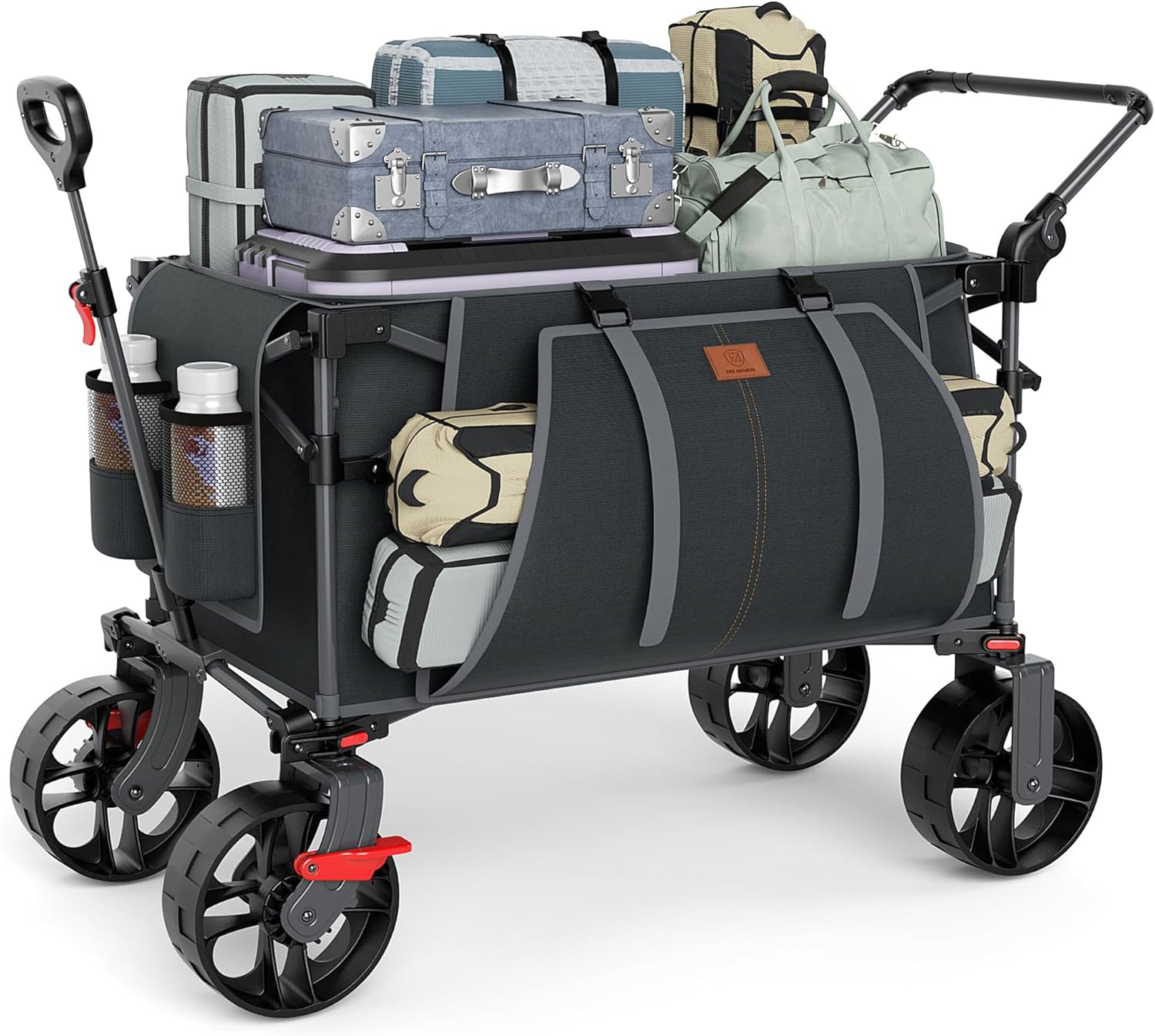 EVER ADVANCED Folding Push Wagon with Brakes, Portable Shopping Cart