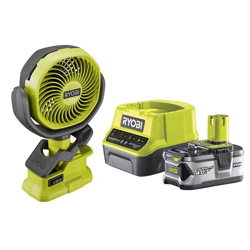 Ryobi 18-Volt Personal Battery Powered Adjustable Tilt Clip Fan Kit with 4.0 Ah Battery, Charger and Bag Kit