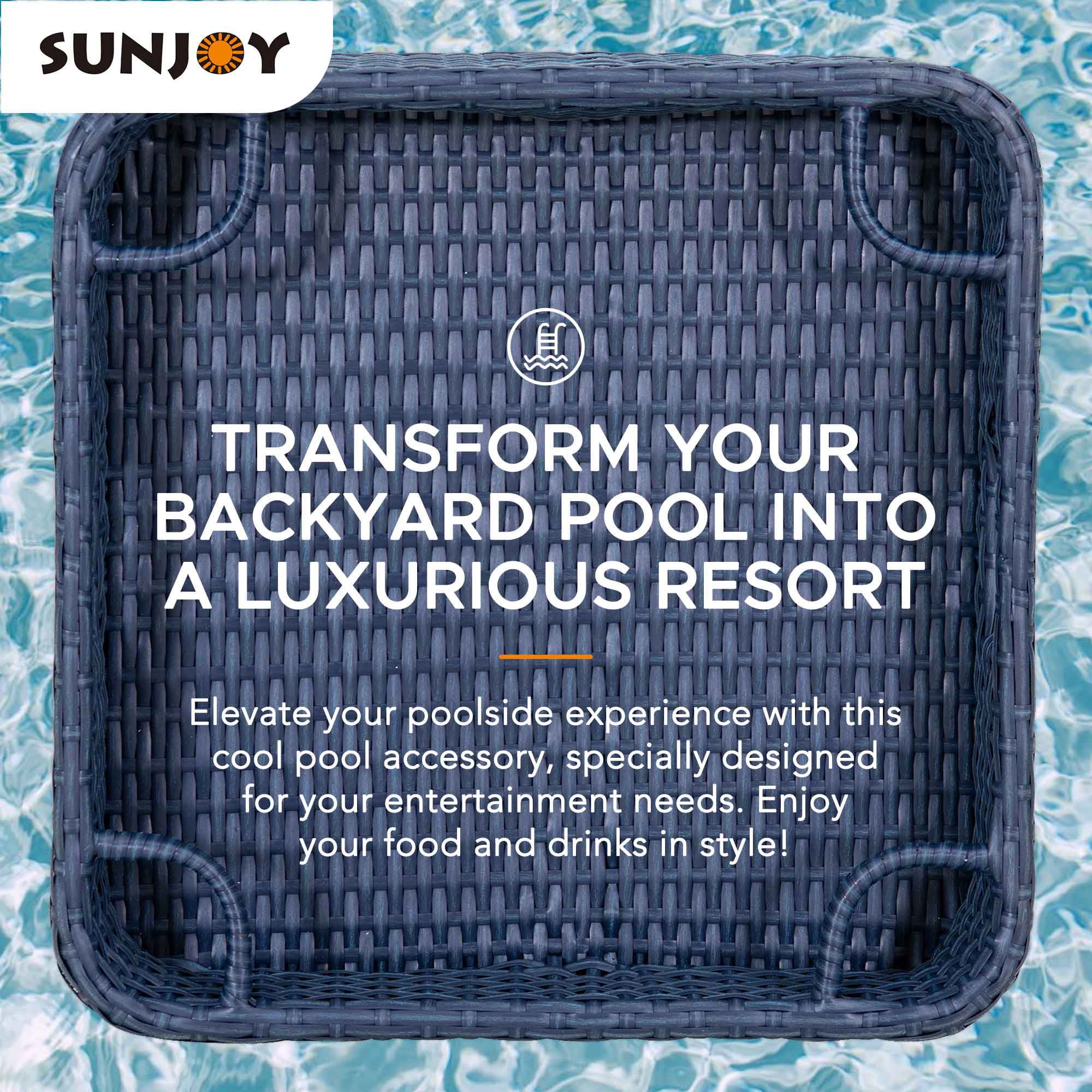 Floating Pool Tray Floating Serving Tray Table Bar Pool Floats for Adults, Spas, Pool Parties Floating Tray for Pool Serving Drinks, Floating Brunch 24x24'' Food on The Water -Navy(24���� x 24���� Wicker floating pool tray, Navy/24" x 24"/Navy) - Image 3
