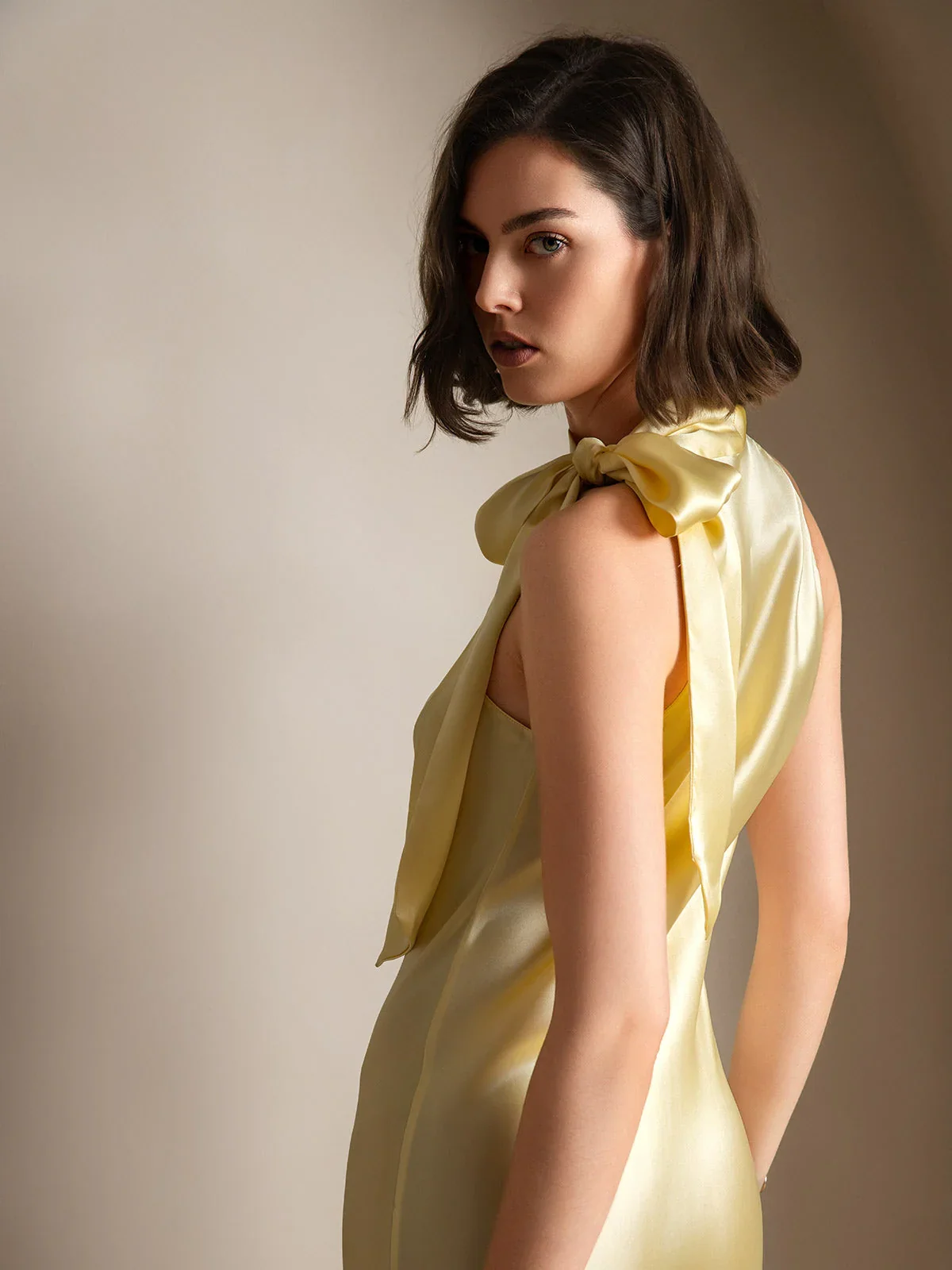 19Momme Silk Sleeveless Tie Neck Midi Dress
