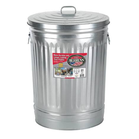 Behrens Galvanized Steel Trash Can with Lid, Silver, 31 gal