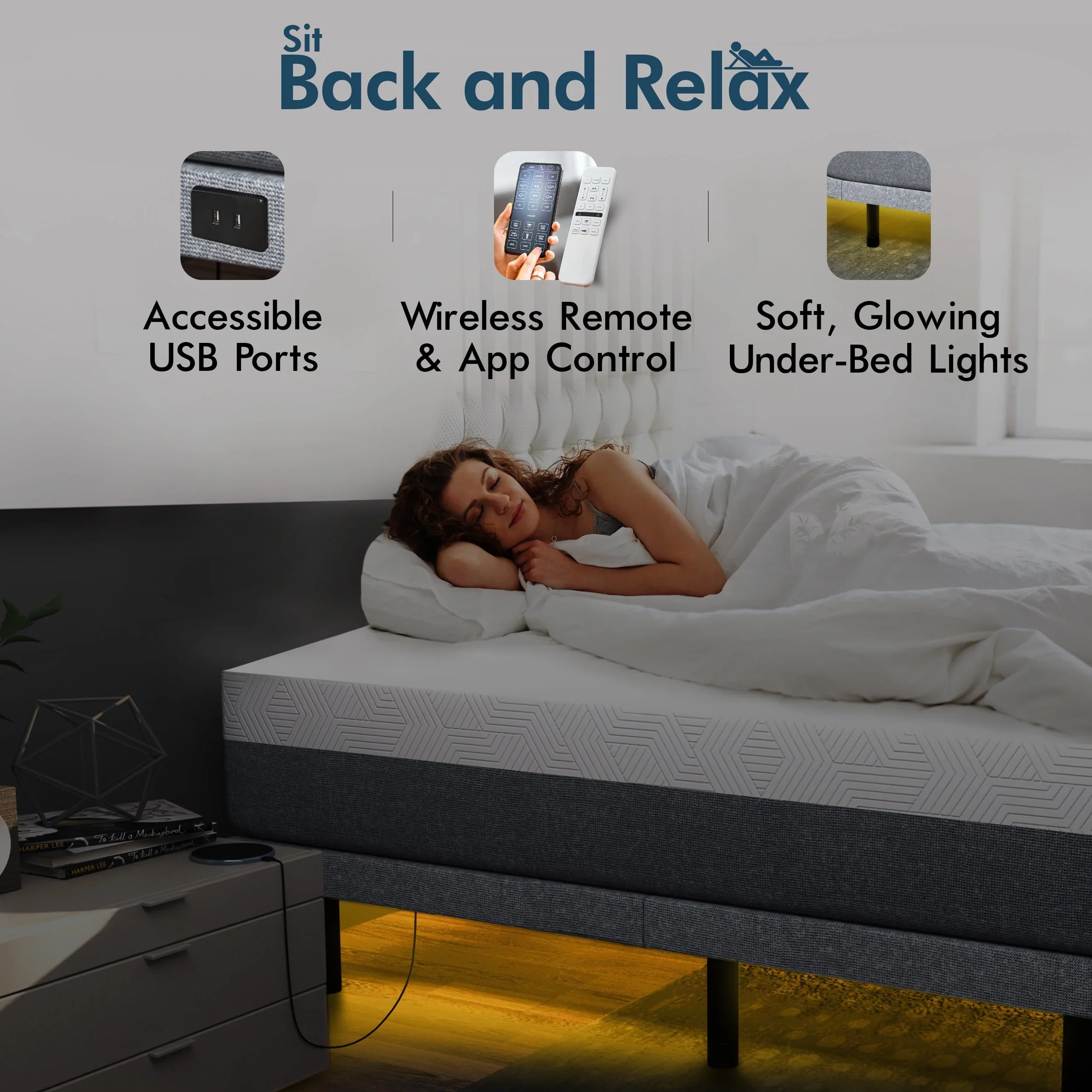 Premium Adjustable Twin XL Bed Base Dual Massage, Wireless Remote, App Control + 14 Cooling Gel Memory Foam Mattress