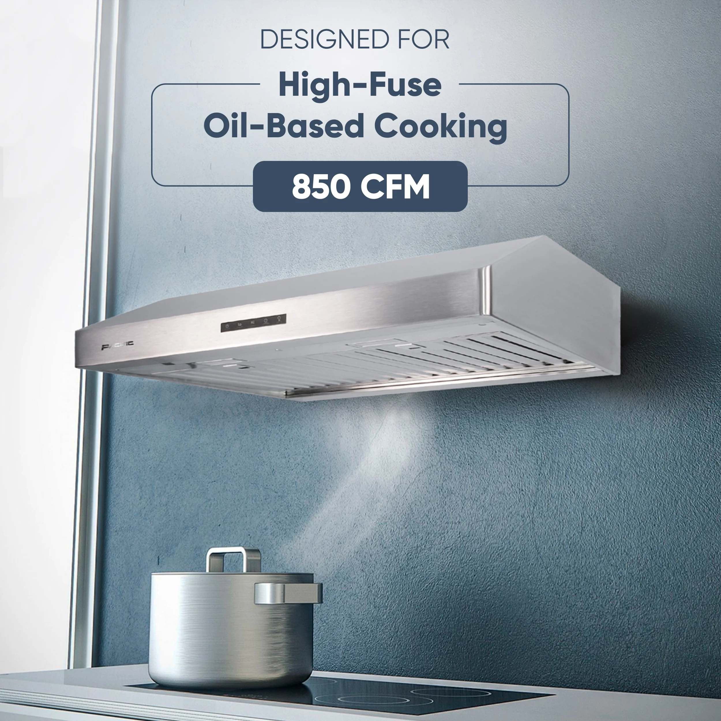 Pacific Economy Pro Under Cabinet Ducted Range Hood 30 in - 850 CFM 3 - Speed Powerful Kitchen Vent Hood - Electric Stainless Steel - Ultra Quiet, Glass Touch Control, 6W LED Lights PR6830AS