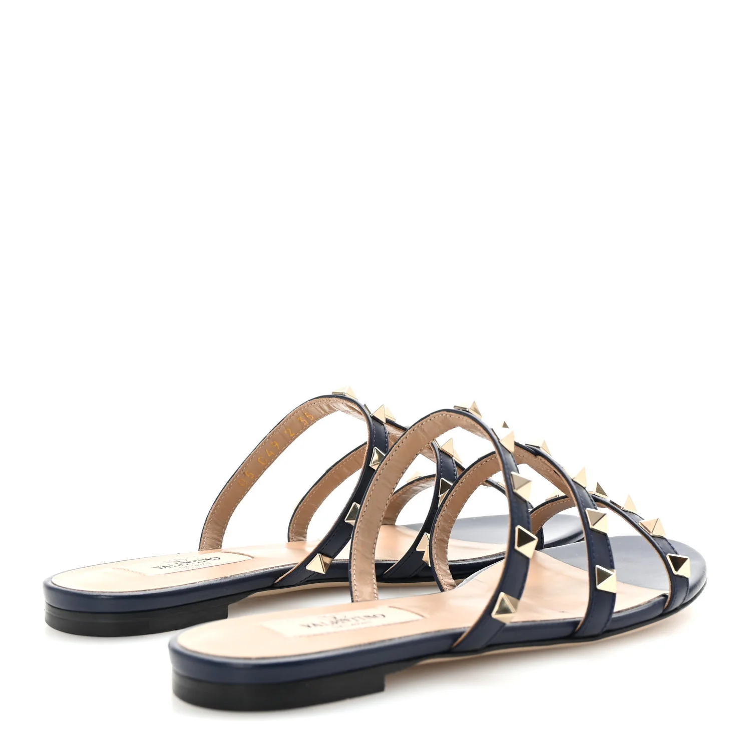 Nappa Rockstud Caged Flat Slide Sandals 35 Marine