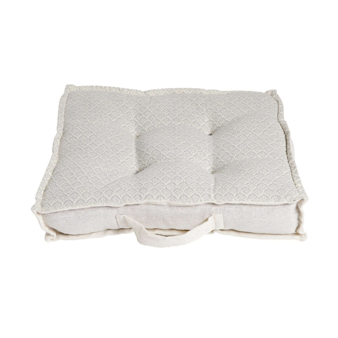 Coussin de sol carré motif feuillage blanc écru 40x40cm