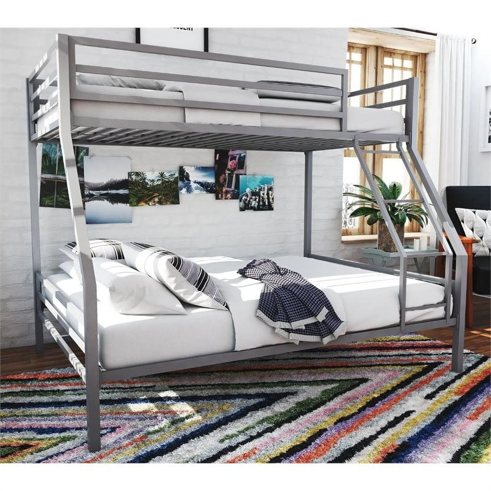 Teen Charlie Twin Over Full Metal Bunk Bed, Gray Image 3