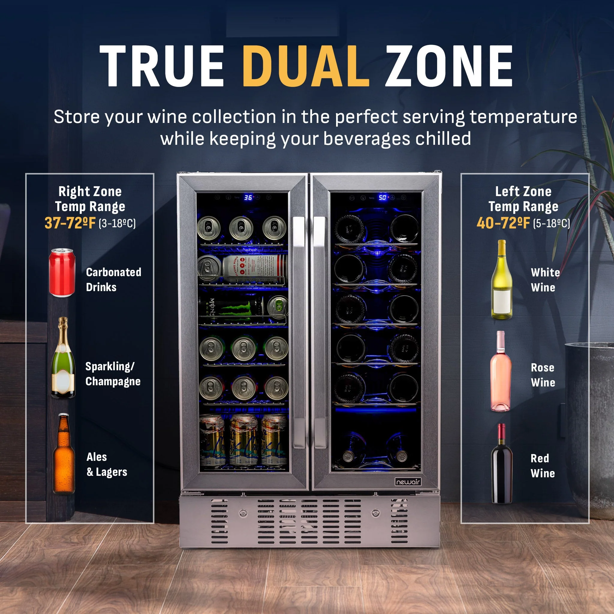 Newair 24” Dual Zone Wine and Beverage Fridge in Stainless Steel