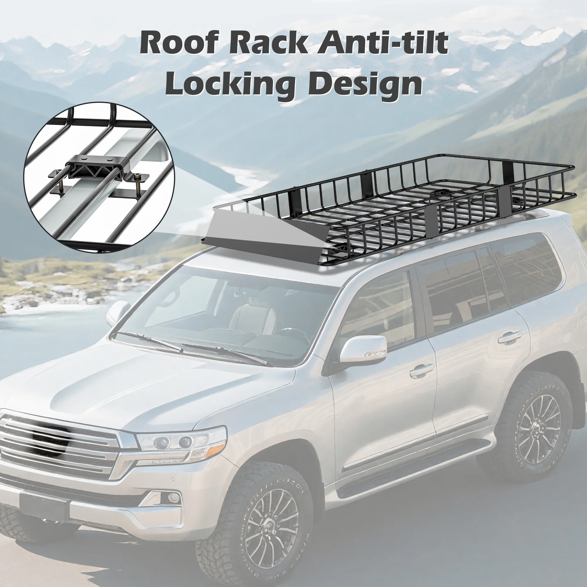 Roof Rack Cargo Basket,500 lb,64"x39"x6"Extendable Roof Luggage Holder Rack with 4 U-Bolts for SUV/RV,Camping - Image 5