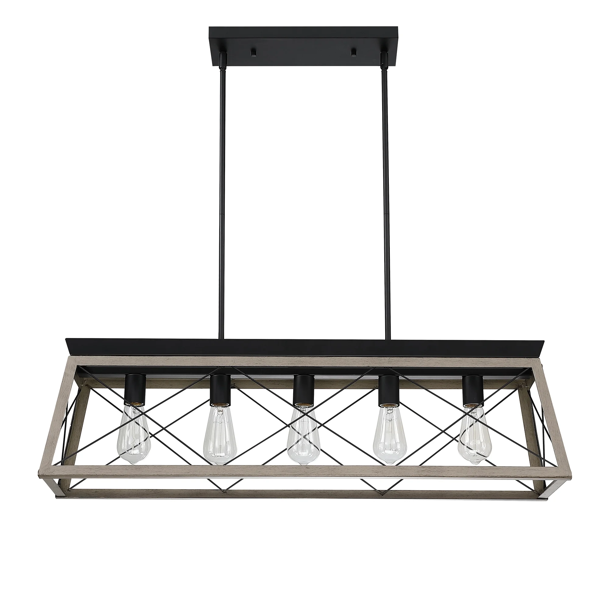 5-Light Farmhouse Matte Black Chandelier Industrial Pendant Lighting for Kitchen Island for Dining Room, Living Room