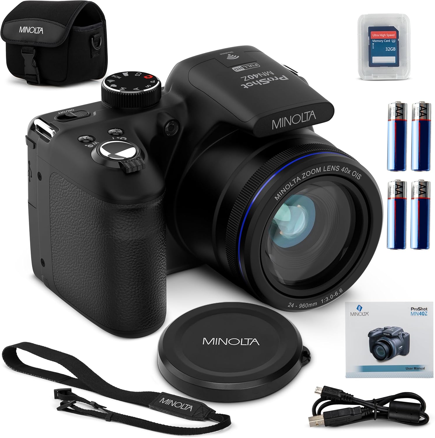 Minolta MN40Z 20MP Digital Camera – 40x Optical Zoom  1080p FHD Video  3.0