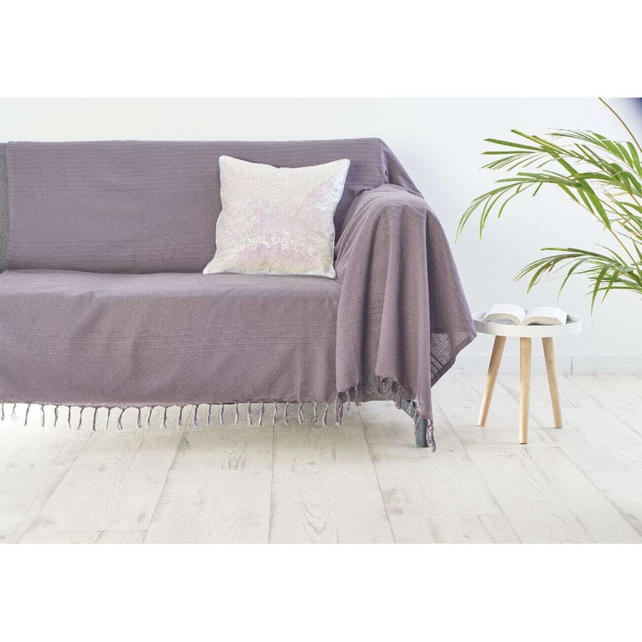 Jeté de canapé à franges uni gris mauve