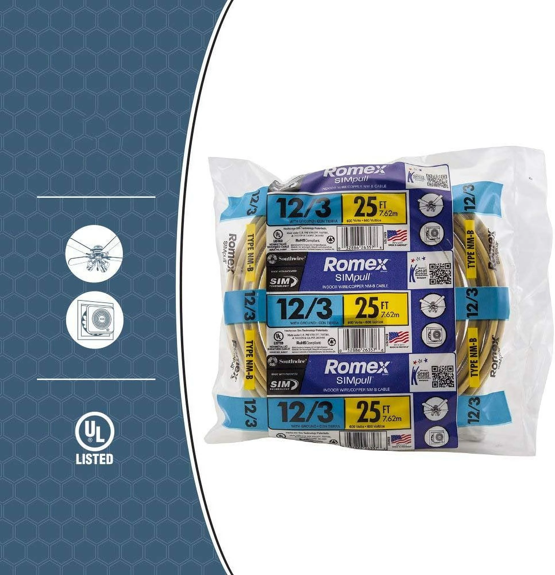 63947628 100' 12/3 with ground brand SIMpull residential indoor electrical wire type NM-B, Yellow - Image 4