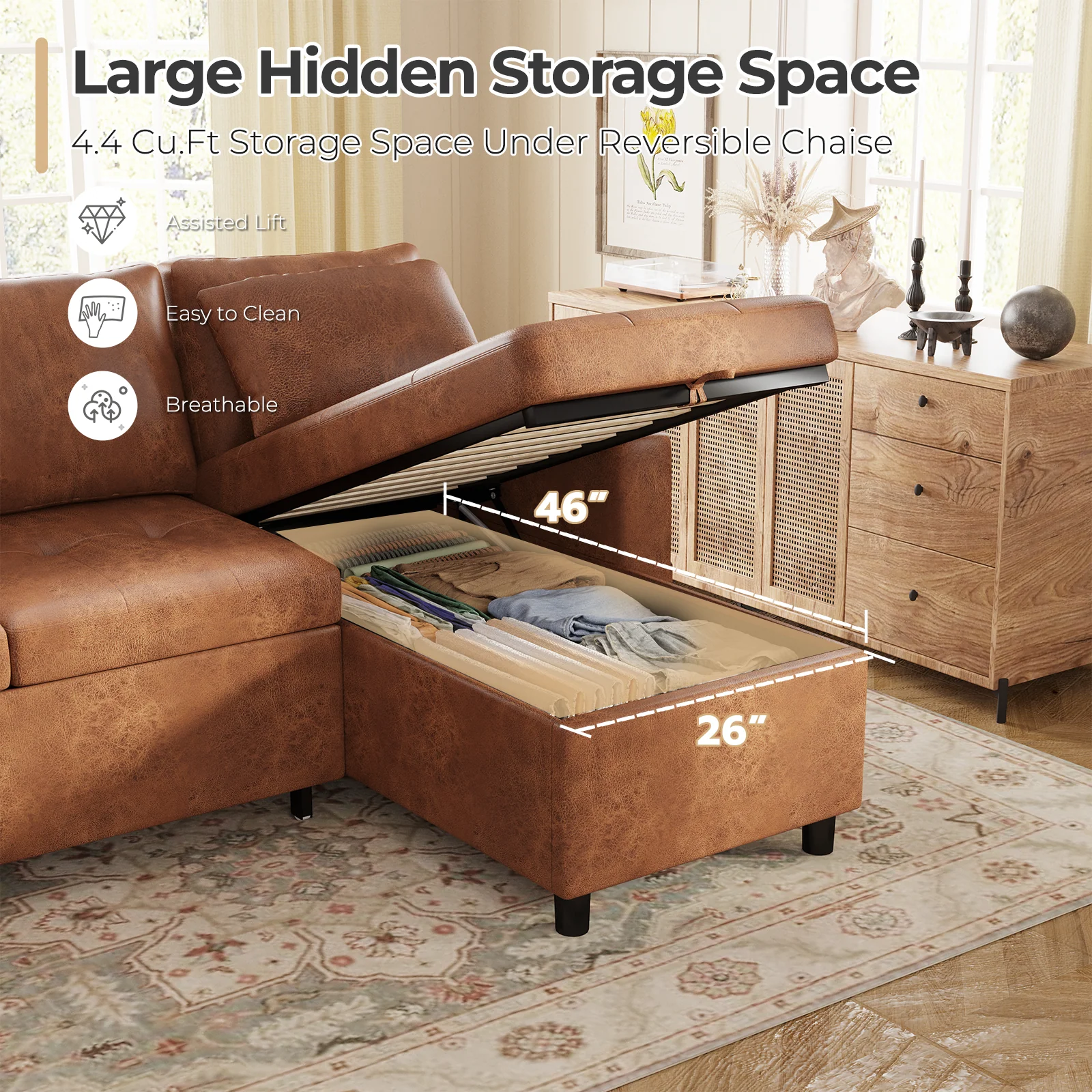 AECOJOY Sleeper Sofa Couch with Pullout Bed, Faux Leather, Brown