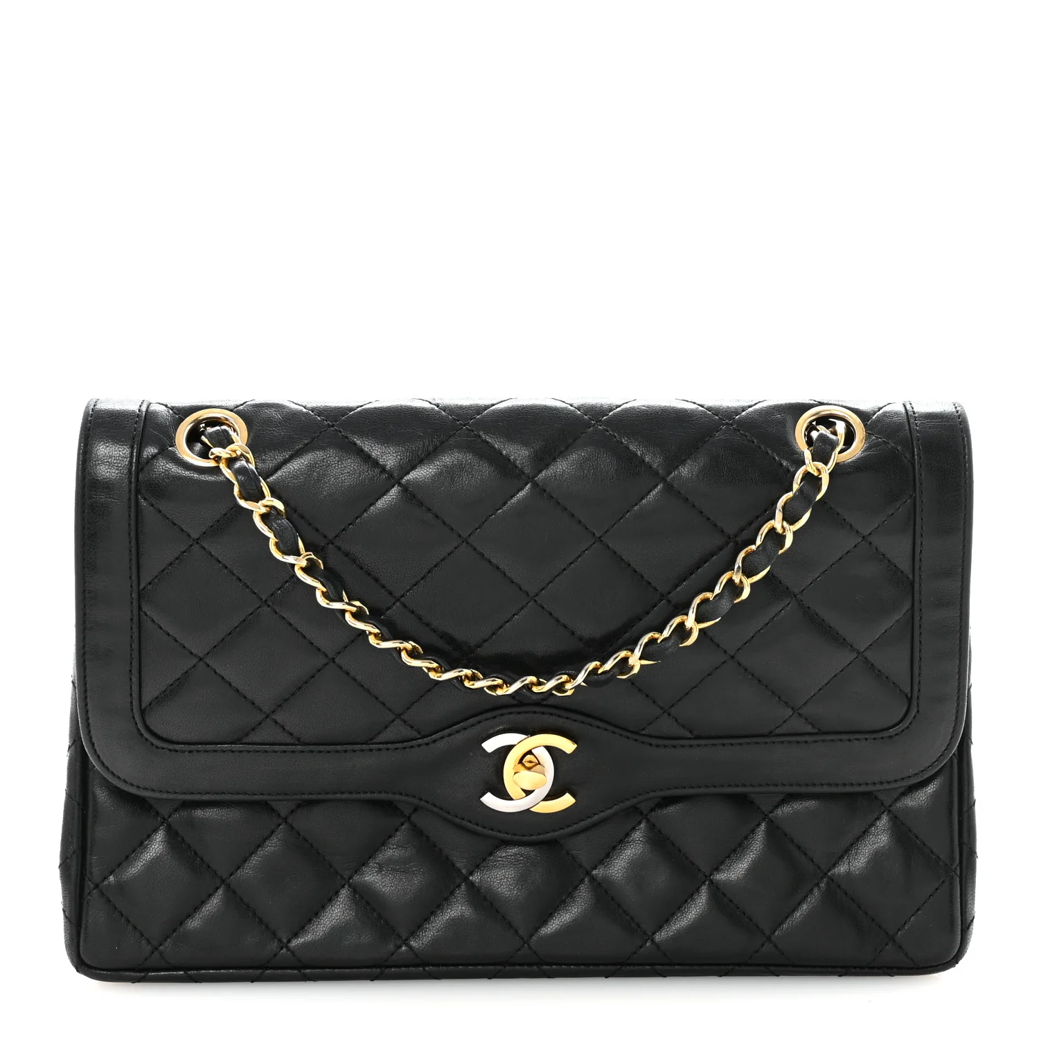 Lambskin Quilted Medium Double Flap Bag Black
