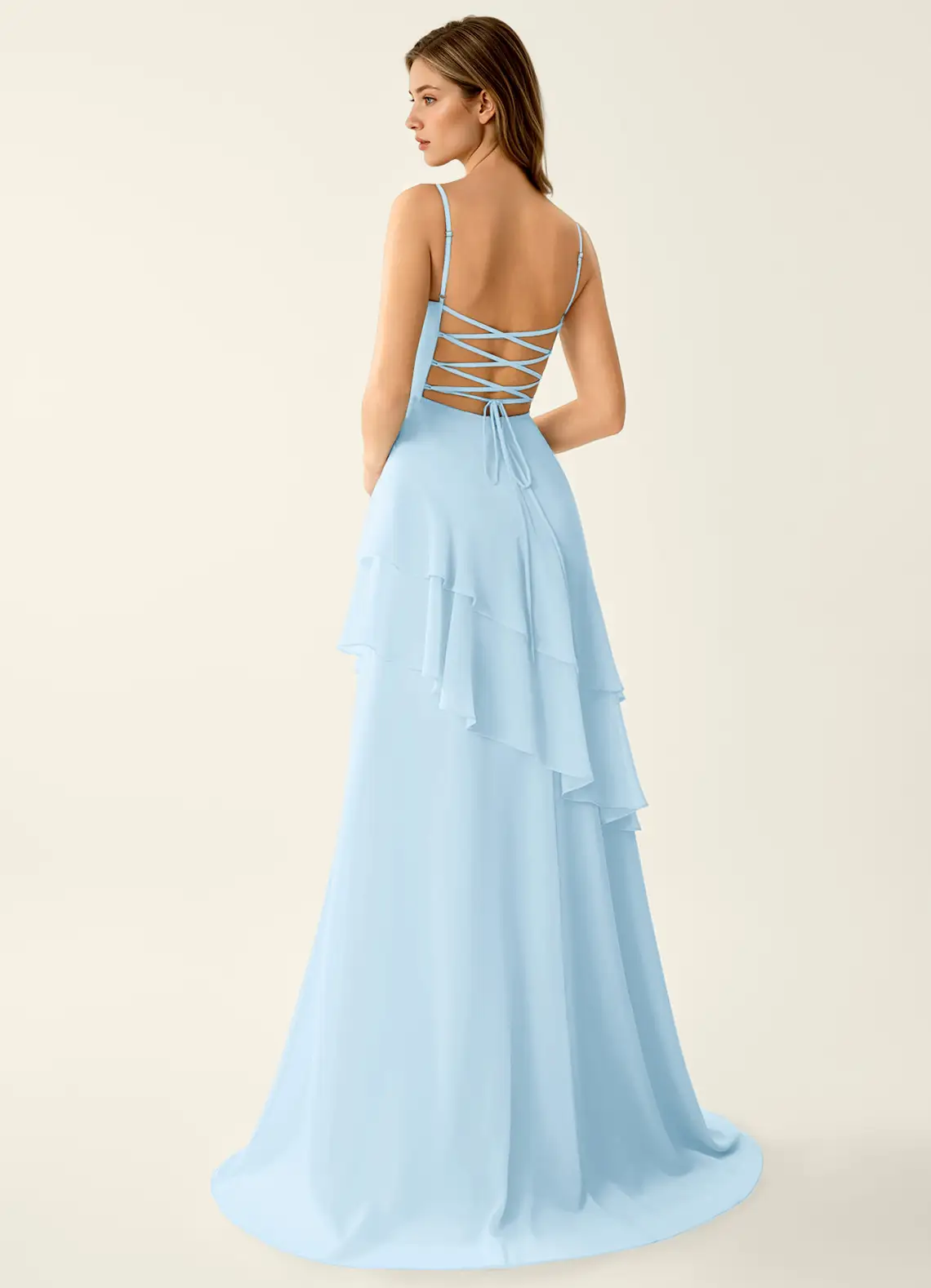 Fiorella Sky Blue Chiffon Ruffled A-line Prom Dress
