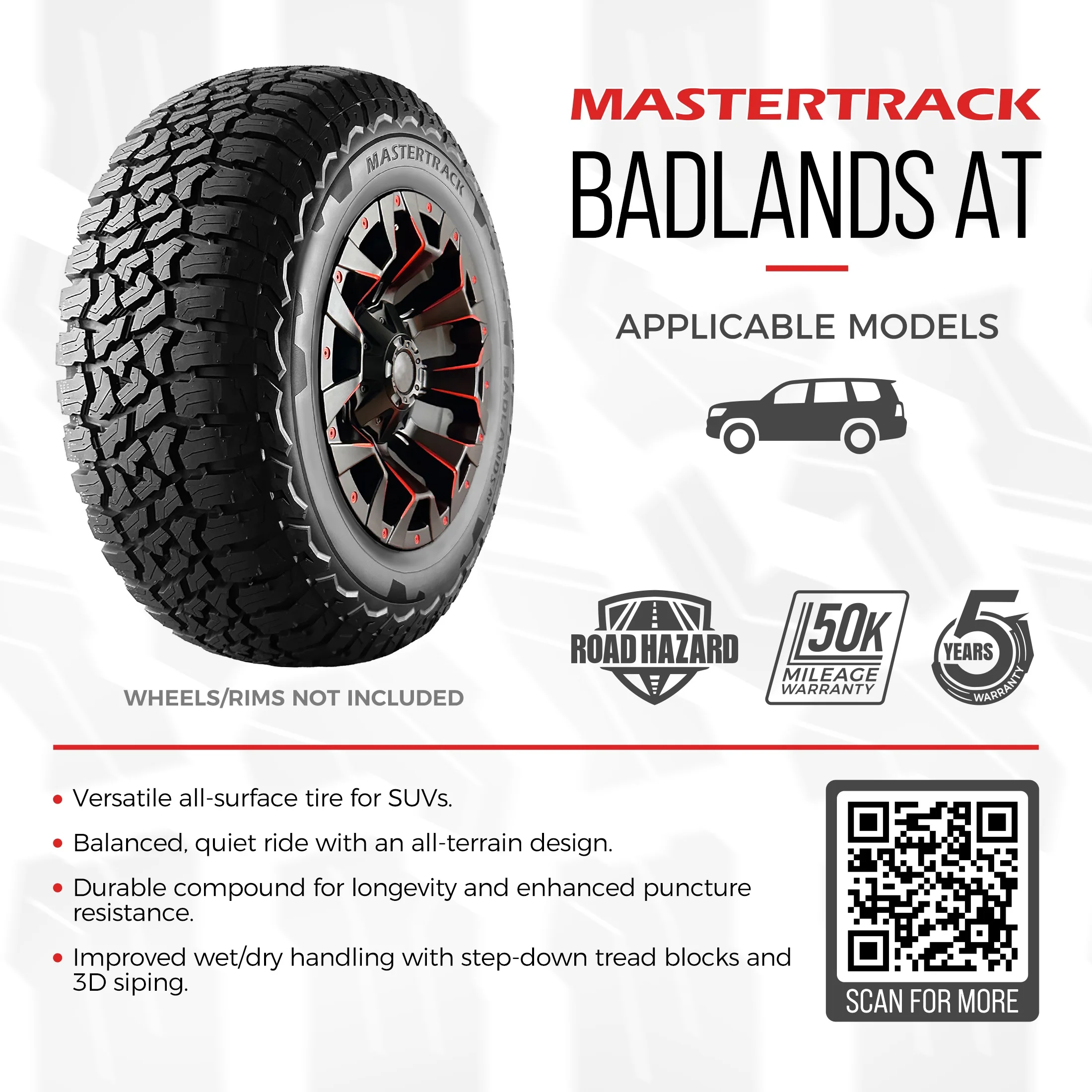 Mastertrack BADLANDS AT All-Terrain 245/65R17 245/65 R17 107T SUV Tires (No Wheels)