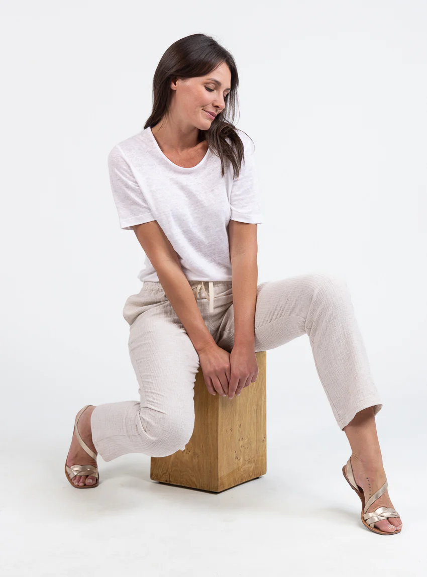 Tee-shirt femme en lin blanc